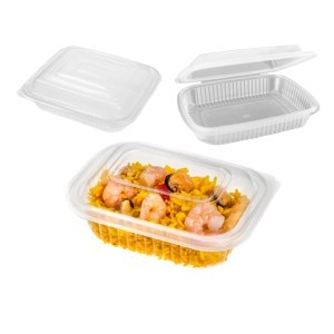 PLASTIC BANDEJA 400cc TAPA BISAGRA FOOD x 10u (320)